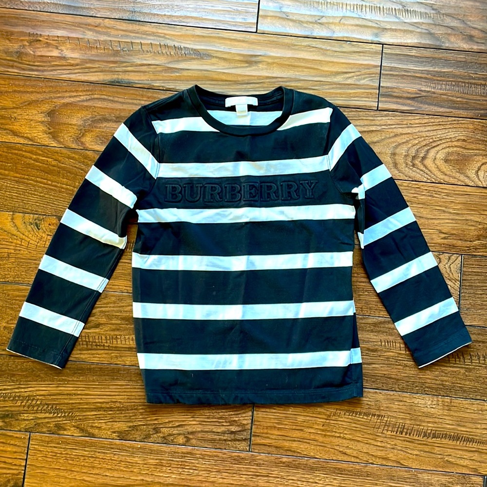 Burberry Black and White Striped Kids Long Sleeve Top